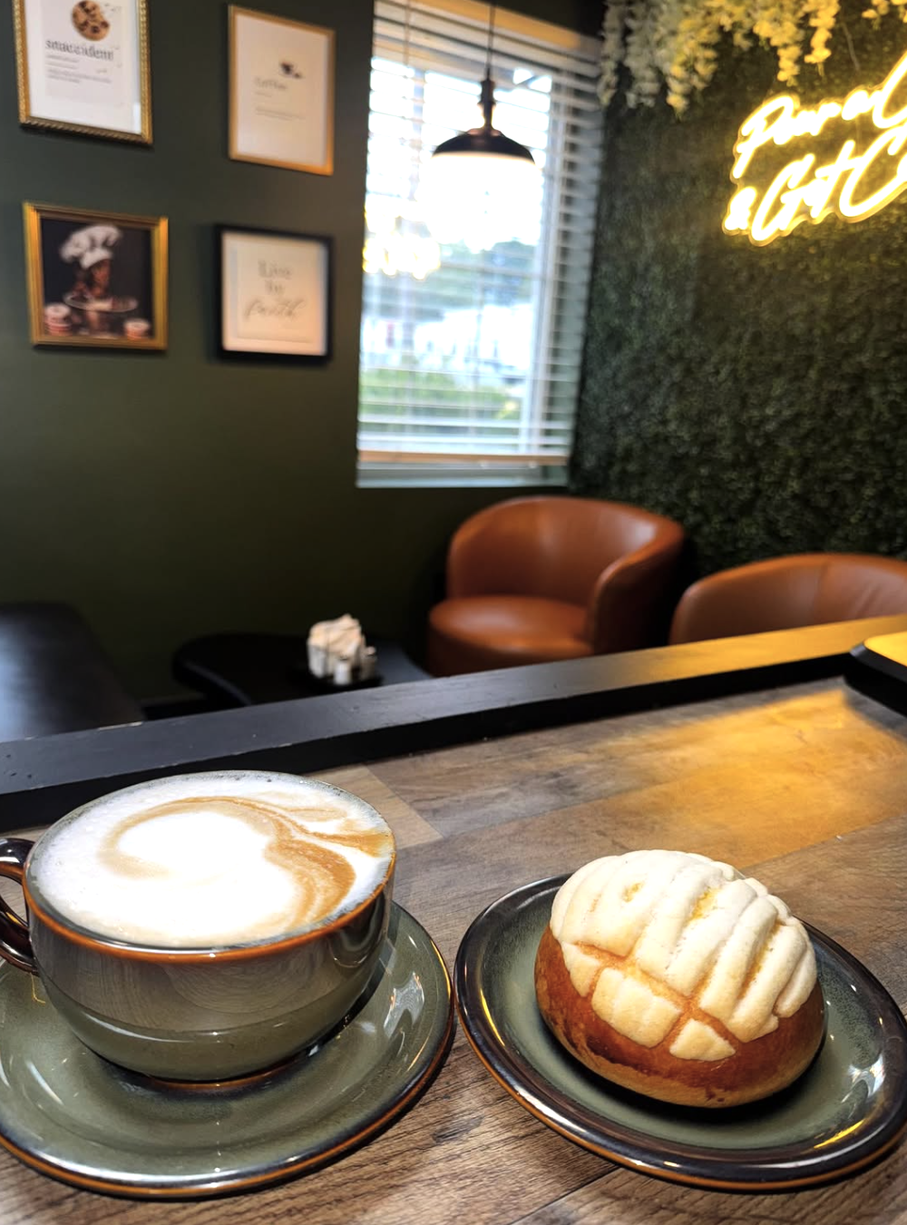 Cappuccino and concha at Cozy Cup